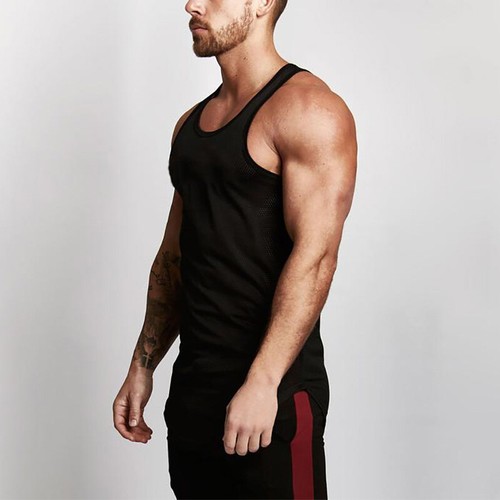 Men's Fitness Gym Quick Dry Blank Undershirts Breathable Bodybuilding Tank Tops - Picture 3 of 12