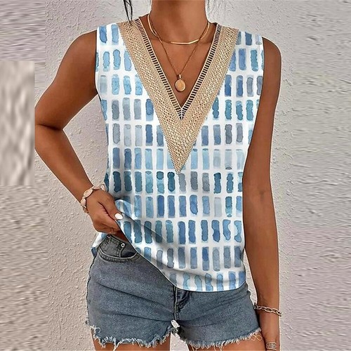 Women Floral Sleeveless V Neck Tops Ladies Summer Casual Vest Tee Blouse T Shirt - Picture 17 of 18