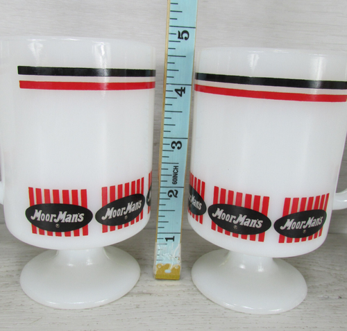 4 MoorMan's Feed Advertising Coffee Mugs Vintage Footed Milk Glass - Picture 4 of 24