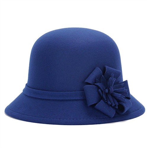 Womens Wool Felt Bucket Cap Elegant Vintage Flower Cloche Church Bowler Hat - Picture 18 of 18