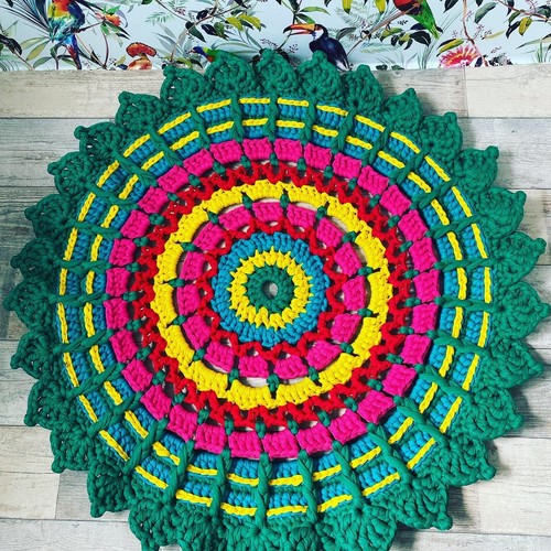 90cm Designer hand made crochet Chunky Mandala carpet rug mat Colourful Bright - Picture 9 of 10