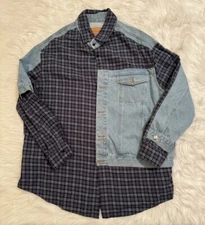 Martine Rose Hybrid Denim Check Shirt Jacket Large
