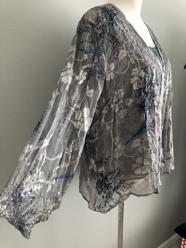**12** ELLEN TRACY Silk sequins beads 1-Tank top & 1-Jacket SET Dress Blouse - Picture 11 of 12