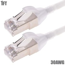 1FT Cat6A RJ45 Network LAN Ethernet Shielded Patch Cable Slim Cord 30AWG White