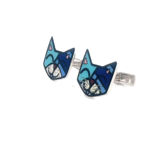 Romero Britto Diamond White Gold Cat Cufflinks X OC 18k Enamel - Video 1 of 1