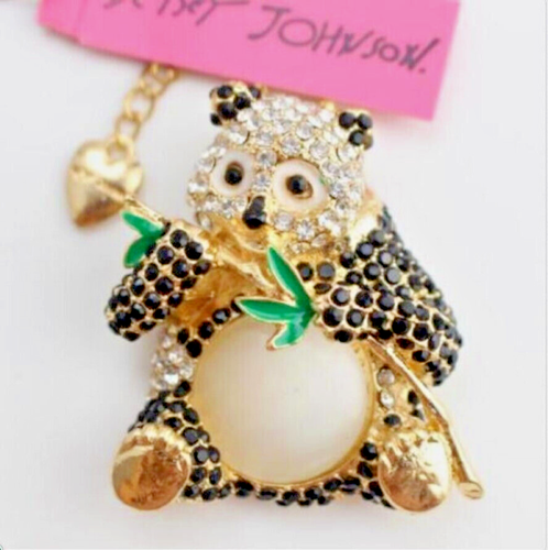 Betsey Johnson Katzenauge Kristall Panda Bär Gold Anhänger Halskette kostenlose Geschenktüte - Bild 3 von 4