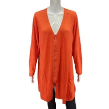 H by Halston Zip Front Boyfriend Cardigan w Side Slits 3X Plus Sz Orange Top