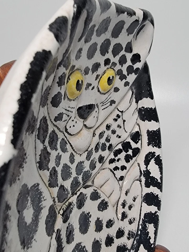 Caprichoso Leopardo Guepardo Cara Plato Tazón Baratija Plato Cerámica Italia Negro Blanco Foto 2 de 4