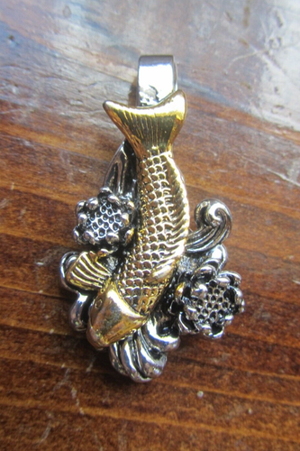 Koi Fish w/ Waves Stainless Steel Brass Tibet Silver Gold Pendant Jewelry