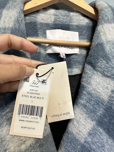 NWT_Cinq a Sept ALIX WOOL BLEND PLAID DOUBLE BREASTED COAT JACKET SIZE L_$625 - Picture 12 of 18