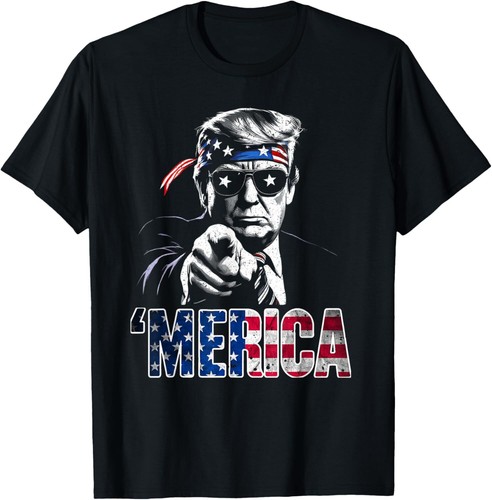 Happy 4th Of July 'MERICA TRUMP American Flag USA T-Shirt Hoodie - Picture 6 of 17