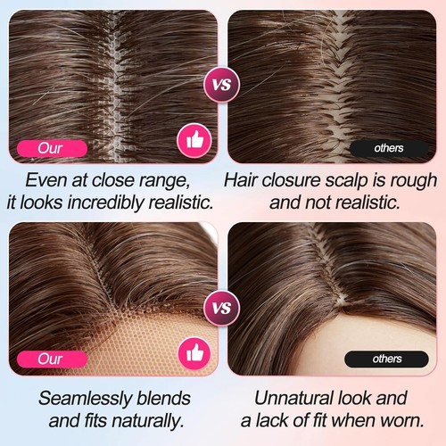 EMMOR 26 pulgadas de largo jengibre encaje frontal ondulado peluca mujer castaño rojizo aspecto natural cabello - Imagen 16 de 22