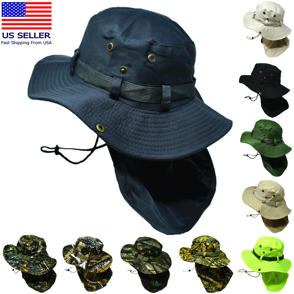 Mens Womens Summer Bucket Boonie Hat Neck Cover Flap Sun Wide Brim Outdoor Cap