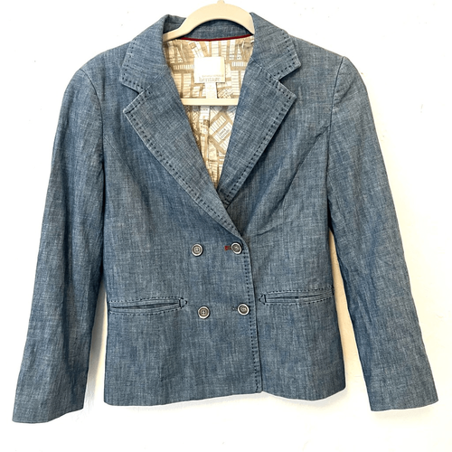 Banana Republic Heritage Chambray Blue Blazer Double Breasted Women’s Sz 2