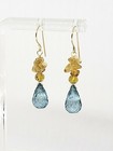 14k Yellow Gold Blue Topaz Briolette and Raw Citrine Nuggets Dangle Earrings — photo 1