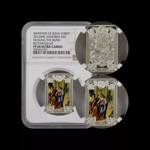 ANDORRA. 2013, 5 Diners, Silver - NGC PF69 - TOP POP 🥇 Jesus Healing the Blind