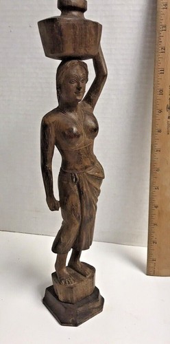 Estatua antigua tallada de mujer y cesta india 16" de alto - Imagen 9 de 11