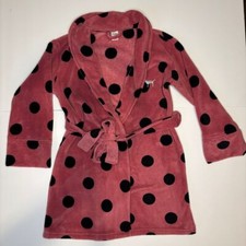 VICTORIA'S SECRET PINK Black Polka Dot Tie Belt Wrap Plush Robe Begonia XS/S