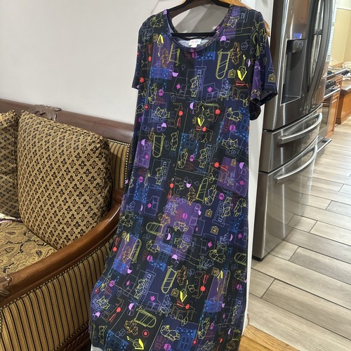 LulaRoe Winnie the Pooh theme Base Black Blue Purple high low dress size 3 XL - Picture 2 of 18