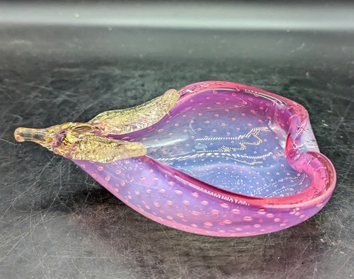 Vintage Murano Pink Opalescent Art Glass Pear Ashtray Candy Dish Gold Inclusions - Picture 9 of 10
