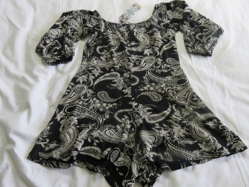 BOOHOO BNWT BLACK & STONE PAISLEY PRINT OFF THE SHOULDER SHORT PLAYSUIT UK 12 - Picture 7 of 13