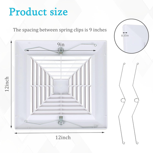 12X12 in Bathroom Exhaust Fan Cover with Springs - Replacement Parts for Square - Picture 2 of 12