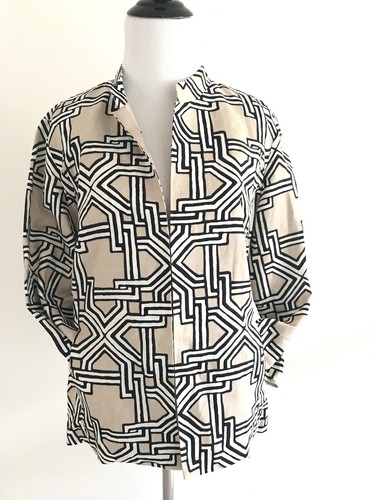 Jaclyn Smith Linen Blazer Size M Medium Striped Mock Neck Swing Jacket Brown - Picture 2 of 10