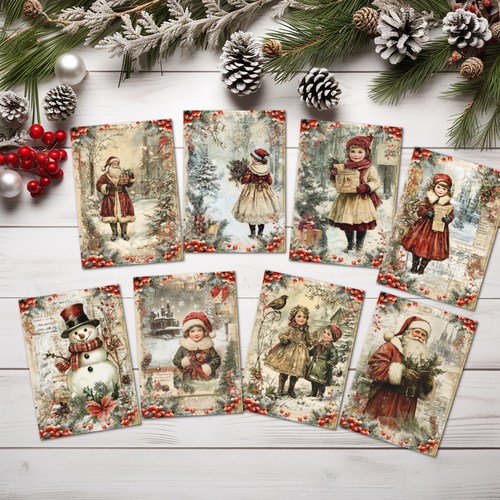8 Christmas Traditional Victorian Style Toppers Card Making Scrap Book Cards - Picture 2 of 3