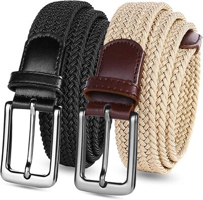 Men's Stretch Belts Elastic Braided Pack, Woven Belt for Golf Casual  Pants UK