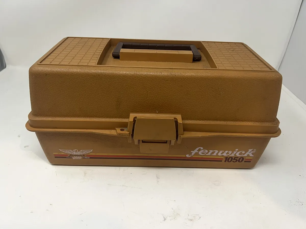 Fenwick 1050 Orange Fishing Tackle Box Vintage With Lures Spinners Spoons  Lot