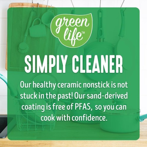 Healthy Ceramic Nonstick Frying Pan Set Soft Grip Oven/Dishwasher Safe Turquoise - Picture 8 of 8