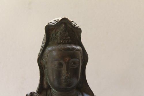 Old Brass Lotus Avalokitesvara Guanyin Bodhisattva Buddha Chinese Statue NH3483 - Picture 2 of 12