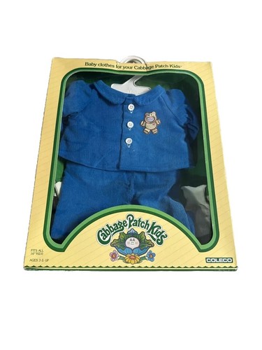 Vintage 1983 Cabbage Patch blau Cord Bär Outfit #3914 neu im Karton ohne Schuhe