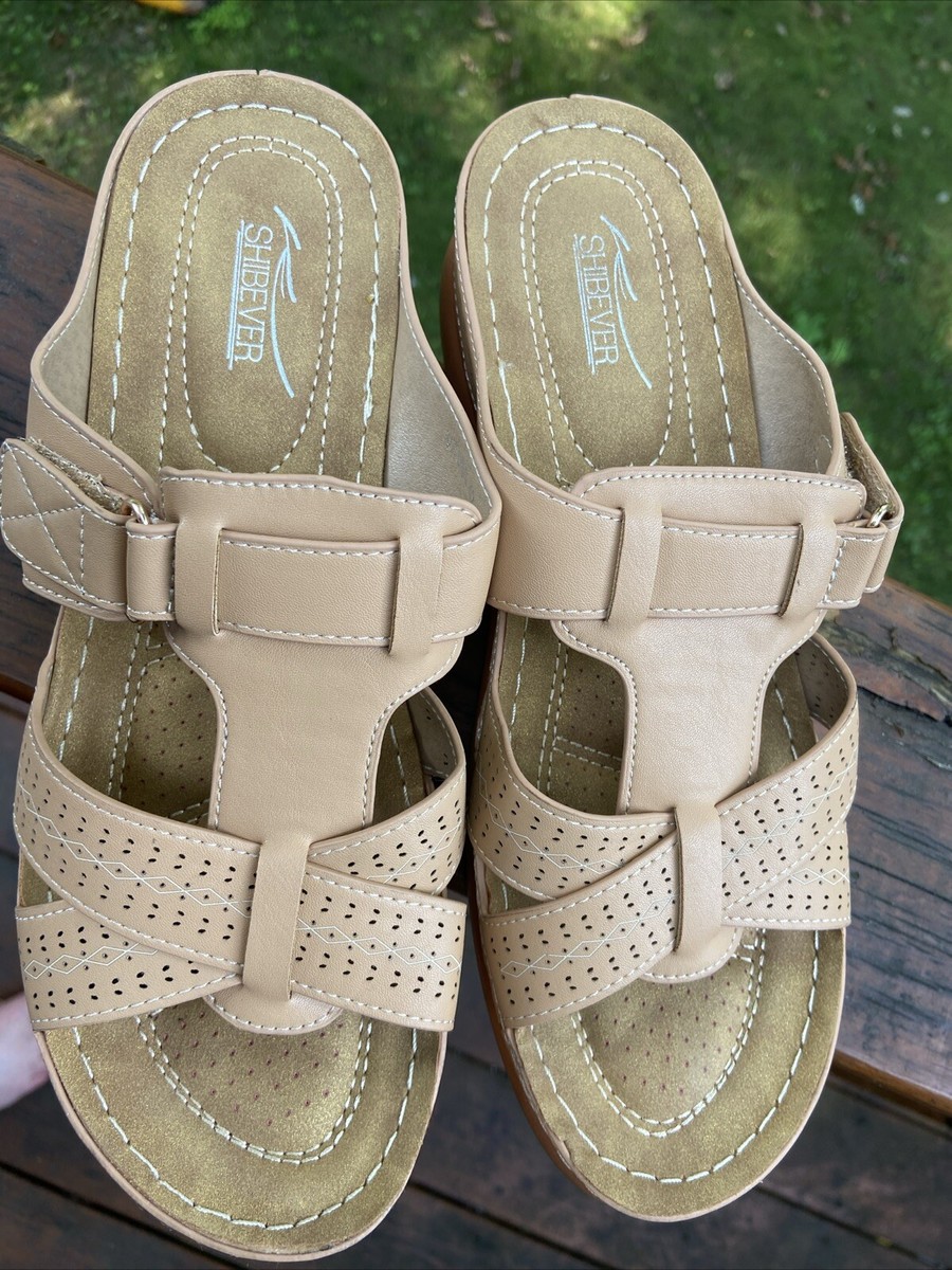 Shibever Comfort Sandals Boho Casual Flat Tan 42 Slide | eBay display picture 2