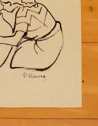 ENCRE SUR PAPIER SIGNÉE DIEGO RIVERA 11 POUCES x 8,5 pouces - Photo 3 sur 5