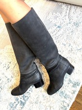 Chanel Quilted Leather Knee High Black Gray Knee Boots 36.5