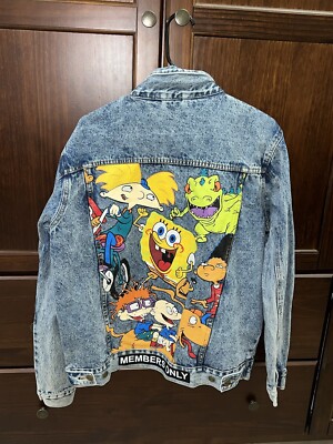 Members Only X Nickelodeon Mens Denim Jacket Rugrats Hey Arnold SpongeBob Sz L