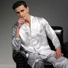 Men's 100 Mulberry Silk Pajamas Set Long Sleeves Silk Sleepwear S M L