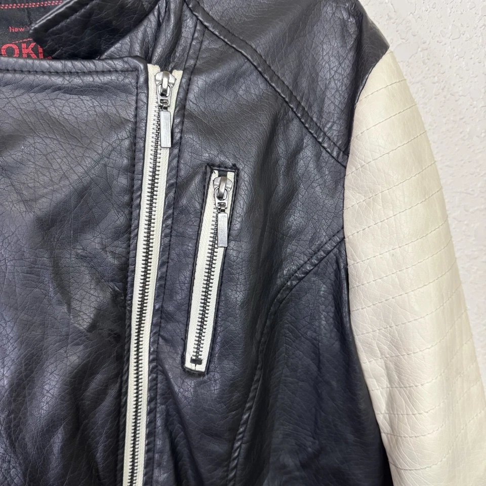 Chaqueta de cuero sintético Yoki para mujer talla XL negra blanca manga cremallera chaqueta Foto 4 de 4