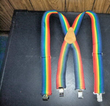 vintage rainbow pride suspenders Popular Mechanics 2 inch wide metal clasps 80s