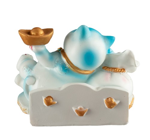Chat Maneki Neko bleu avec lingot - Statuette résine 9 cm kawai design # 19 - Picture 5 of 8