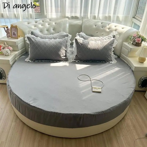 Round Fitted Sheet Romantic Solid Color Round Bed Sheet Bedding Mattress Cover - Picture 21 of 21