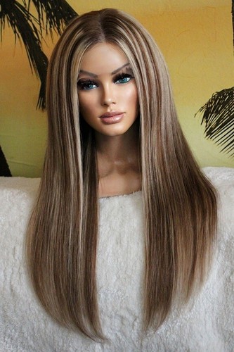 Lace Wig Perücke ombre blond braun dunkelbraun glatt Highlights remy Echthaar - Bild 8 von 18