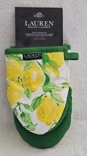 Lauren Ralph Lauren Lemon Design Set Kitchen Oven Mini Mitts 100% Cotton  NEW