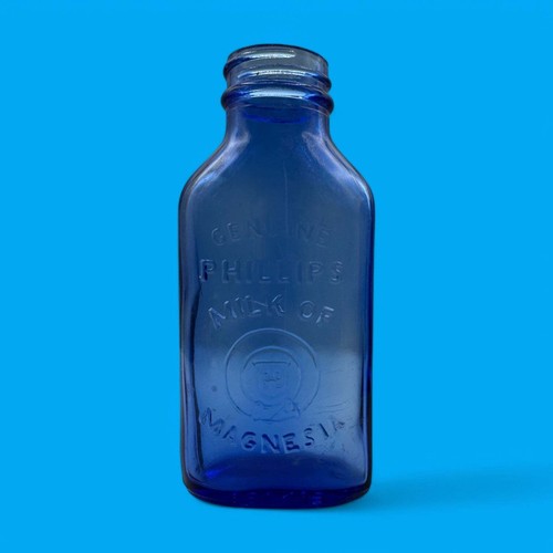 2 Antique Phillips Milk of Magnesia Bottle Cobalt Blue Glass Made in Canada - Picture 3 of 11