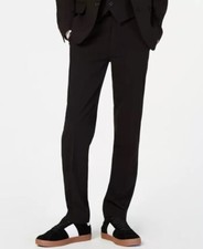 NEW CK Calvin Klein Boys Slim Fit Flat Front Stretch Suit Pants 12 R Black 26x27