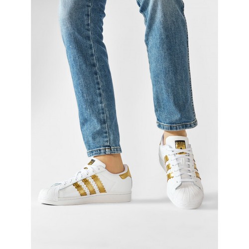 ADIDAS SUPERSTAR TRAINER SNEAKER SPORT FREIZEIT DAMEN SCHUHE WEISS/GOLD GR. 8 NEU - Bild 2 von 7