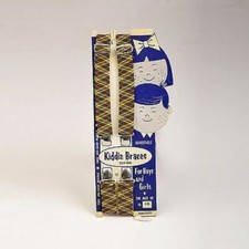 1950s Childrens Suspenders Braces Clip On Unisex Yellow Brown Plaid Deadsock VTG