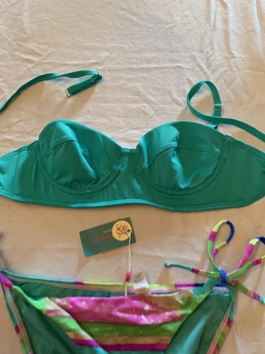 $136 Echo Pacific teal underwire top stripped string bottoms size small #16 - Picture 3 of 7