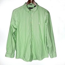 Chaps Custom Fit Long Sleeve Dress Shirt Green Pin Stripe Button Down Sz. Medium